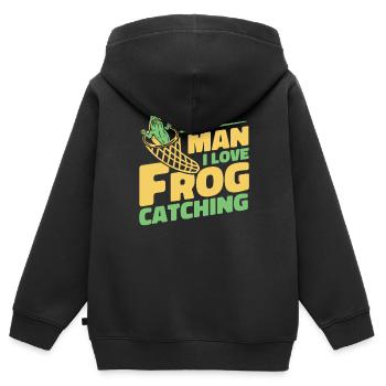 Man I Love Frog Catching Laubfrosch Kröte Frosch - Kinder Premium Organic Zip Hoodie - Schwarz - Hinten - AI Model Kid Male (0cm)