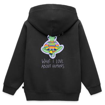 Ce que j’aime dans la conspiration des humains - Sweat Premium à capuche zippé enfant bio - noir - Dos - AI Model Kid Male (0cm)