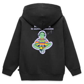La musique m’emmène dans une autre dimension Ovni - Sweat Premium à capuche zippé enfant bio - noir - Dos - AI Model Kid Male (0cm)