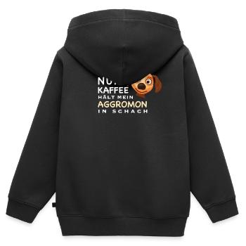 Lustiger Spruch, Kaffee hält Aggromon in Schach - Kinder Premium Organic Zip Hoodie - Schwarz - Hinten - AI Model Kid Male (0cm)
