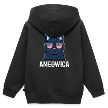 Ameowica chaton, chat domestique, minou - Sweat Premium à capuche zippé enfant bio - noir - Dos - AI Model Kid Male (0cm)