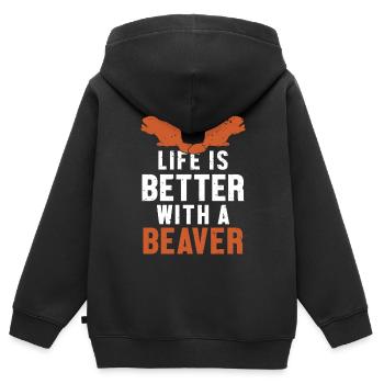 Das Leben ist besser mit einem Biber Nordamerikaner - Kinder Premium Organic Zip Hoodie - Schwarz - Hinten - AI Model Kid Male (0cm)