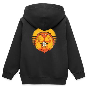 Retro North American Eurasian Castor Canadensis - Kids Premium Organic Zip-up Hoodie - black - Back - AI Model Kid Male (0cm)