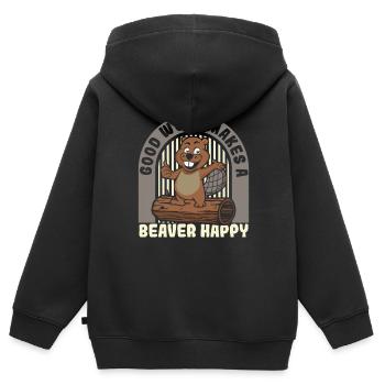 Gutes Holz macht einen Biber glücklich Eurasischer Biber - Kinder Premium Organic Zip Hoodie - Schwarz - Hinten - AI Model Kid Male (0cm)