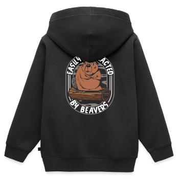 Leicht von Bibern abgelenkt Nordamerika - Kinder Premium Organic Zip Hoodie - Schwarz - Hinten - AI Model Kid Male (0cm)