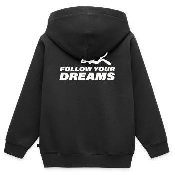 FOLLOW YOUR DREAMS - Kids Premium Organic Zip-up Hoodie - black - Back - AI Model Kid Male (0cm)