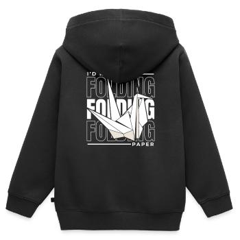 Je préfère plier du papier Papier grue Plier - Sweat Premium à capuche zippé enfant bio - noir - Dos - AI Model Kid Male (0cm)