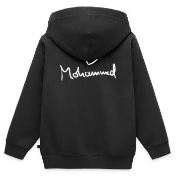 Prénom Mohammed avec M Nom de garçon Baby shower de naissance - Sweat Premium à capuche zippé enfant bio - noir - Dos - AI Model Kid Male (0cm)