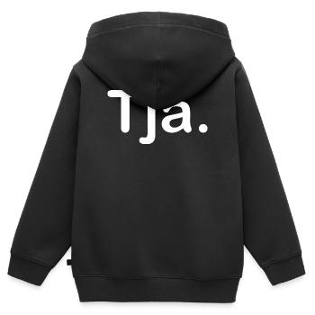 Tja. - Kinder Premium Organic Zip Hoodie - Schwarz - Hinten - AI Model Kid Male (0cm)