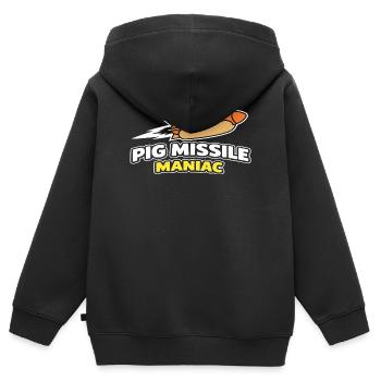 Pig Missile Maniac – lustiges Hotdog-Raketendesign - Kinder Premium Organic Zip Hoodie - Schwarz - Hinten - AI Model Kid Male (0cm)