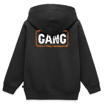 Gang - Kinder Premium Organic Zip Hoodie - Schwarz - Hinten - AI Model Kid Male (0cm)