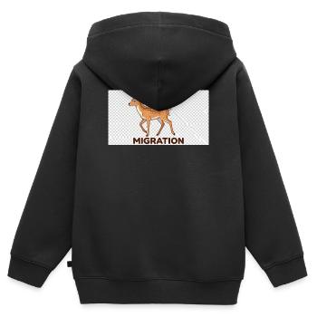 Illustration des cerfs migrateurs - Sweat Premium à capuche zippé enfant bio - noir - Dos - AI Model Kid Male (0cm)