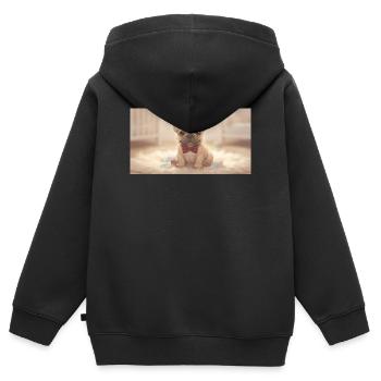 Bouledogue avec nœud papillon sur une fourrure douce - Sweat Premium à capuche zippé enfant bio - noir - Dos - AI Model Kid Male (0cm)
