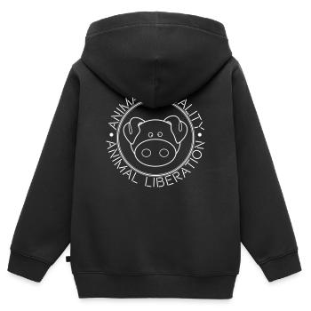 ANIMAL EQUALITY ANIMAL LIBERATION - Kinder Premium Organic Zip Hoodie - Schwarz - Hinten - AI Model Kid Male (0cm)