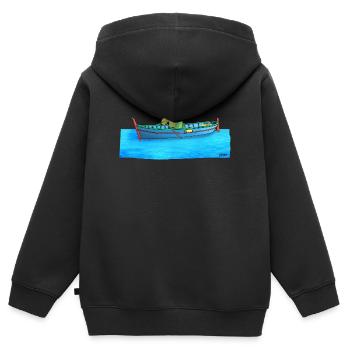 Hecht im Ruderboot - Kinder Premium Organic Zip Hoodie - Schwarz - Hinten - AI Model Kid Male (0cm)