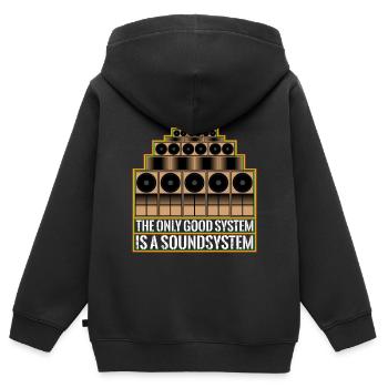 Bon système audio Lion - Sweat Premium à capuche zippé enfant bio - noir - Dos - AI Model Kid Male (0cm)