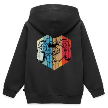Contrôleur de jeu gamer vintage gamer - Sweat Premium à capuche zippé enfant bio - noir - Dos - AI Model Kid Male (0cm)