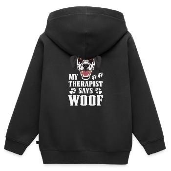 Mein Therapeut macht Wuff, Dalmatiner - Kinder Premium Organic Zip Hoodie - Schwarz - Hinten - AI Model Kid Male (0cm)