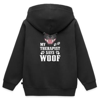 Mein Therapeut macht Wuff, Staffordshire - Kinder Premium Organic Zip Hoodie - Schwarz - Hinten - AI Model Kid Male (0cm)