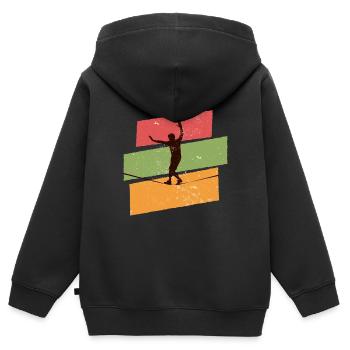 Slackline rétro vintage - Sweat Premium à capuche zippé enfant bio - noir - Dos - AI Model Kid Male (0cm)