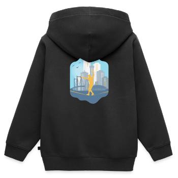 Slackline, Urbain, Lifestyle & City - Sweat Premium à capuche zippé enfant bio - noir - Dos - AI Model Kid Male (0cm)