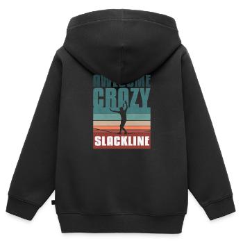 Slackline rétro vintage - Sweat Premium à capuche zippé enfant bio - noir - Dos - AI Model Kid Male (0cm)