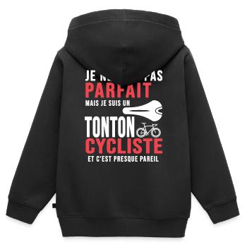 tonton cycliste humour vélo velo vélos velos - Sweat Premium à capuche zippé enfant bio - noir - Dos - AI Model Kid Male (0cm)