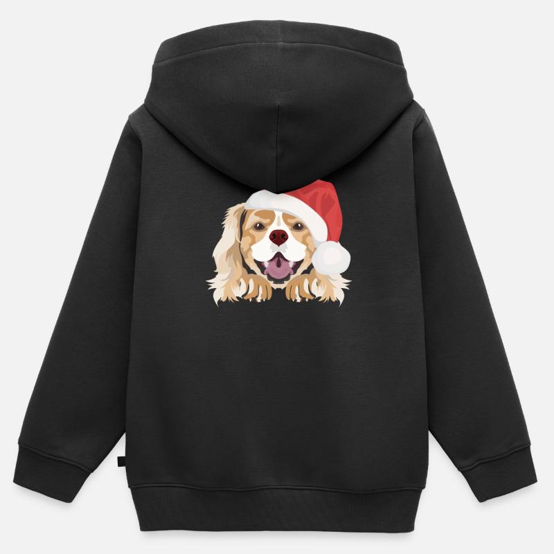 Épagneul King Charles Joyeux Noël - Sweat Premium à capuche zippé enfant bio - noir