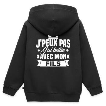 Ich kann nicht mit meinem Sohn wetten - Kinder Premium Organic Zip Hoodie - Schwarz - Hinten - AI Model Kid Male (0cm)