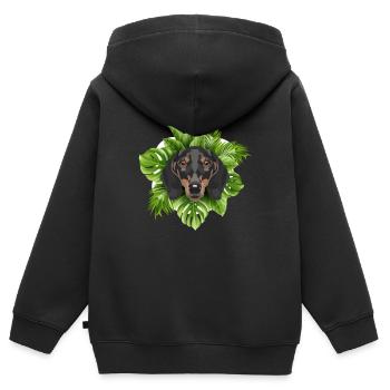 Teckel tropical - Sweat Premium à capuche zippé enfant bio - noir - Dos - AI Model Kid Male (0cm)