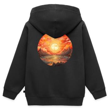 Naturbursche Sonnenuntergang - Kinder Premium Organic Zip Hoodie - Schwarz - Hinten - AI Model Kid Male (0cm)