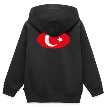 Drapeau Turkiye Turc Ovale - Sweat Premium à capuche zippé enfant bio - noir - Dos - AI Model Kid Male (0cm)