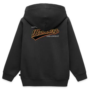 Ich habe mich in Hamburg verlaufen und es geliebt - Kinder Premium Organic Zip Hoodie - Schwarz - Hinten - AI Model Kid Male (0cm)