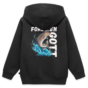 Forellen Gott - Kinder Premium Organic Zip Hoodie - Schwarz - Hinten - AI Model Kid Male (0cm)