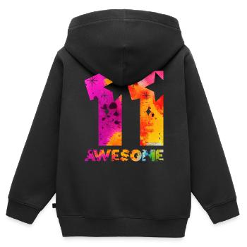 GÉNIAL 11ÈME ANNIVERSAIRE LICORNE 11 ANS - Sweat Premium à capuche zippé enfant bio - noir - Dos - AI Model Kid Male (0cm)