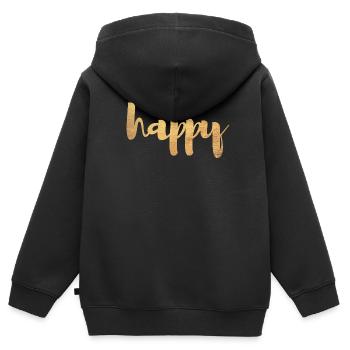 Happy Gold glücklich Glück deluxe Schreibschrift - Kinder Premium Organic Zip Hoodie - Schwarz - Hinten - AI Model Kid Male (0cm)