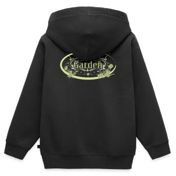 Panneau de jardin vintage anglais avec outils - Sweat Premium à capuche zippé enfant bio - noir - Dos - AI Model Kid Male (0cm)