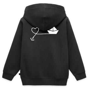 Papierboot Skizze – Segelboot mit Anker und Schnur - Kinder Premium Organic Zip Hoodie - Schwarz - Hinten - AI Model Kid Male (0cm)