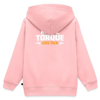 Mehr Drehmoment Weniger Quatschen - Kinder Premium Organic Zip Hoodie - Rosa - Hinten - AI Model Kid Female (0cm)
