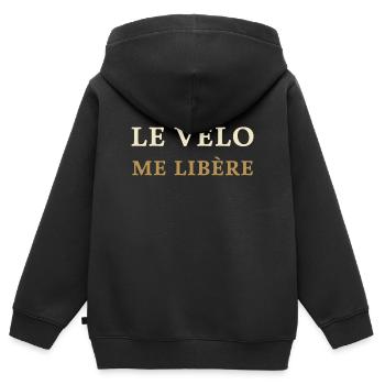 Le Vélo Me Libère - Design Cycliste Minimaliste - Sweat Premium à capuche zippé enfant bio - noir - Dos - AI Model Kid Male (0cm)