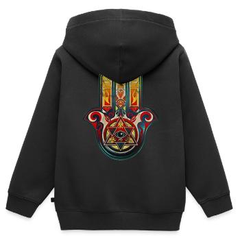 Hamsa Hand Vintage, Alles sehendes Auge, Schutz - Kinder Premium Organic Zip Hoodie - Schwarz - Hinten - AI Model Kid Male (0cm)