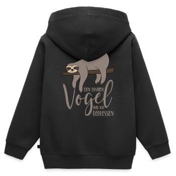 J’ai mangé le lève-tôt - le paresseux - Sweat Premium à capuche zippé enfant bio - noir - Dos - AI Model Kid Male (0cm)