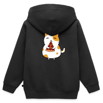 Cat with pizza gift idea diet slimming - Kids Premium Organic Zip-up Hoodie - black - Back - AI Model Kid Male (0cm)