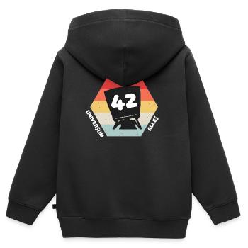 Antwort 42 - Kinder Premium Organic Zip Hoodie - Schwarz - Hinten - AI Model Kid Male (0cm)
