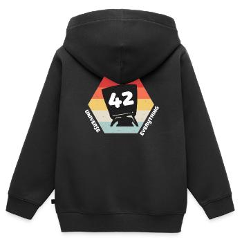 Antwort 42 - Kinder Premium Organic Zip Hoodie - Schwarz - Hinten - AI Model Kid Male (0cm)
