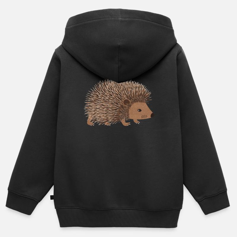 hérisson - Sweat Premium à capuche zippé enfant bio - noir