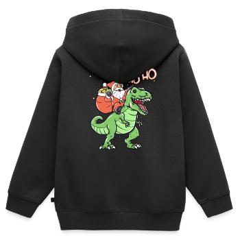 Santa Noël Dino Xmas Santa Claus - Sweat Premium à capuche zippé enfant bio - noir - Dos - AI Model Kid Male (0cm)