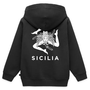 Sicile Trinacria - Sweat Premium à capuche zippé enfant bio - noir - Dos - AI Model Kid Male (0cm)