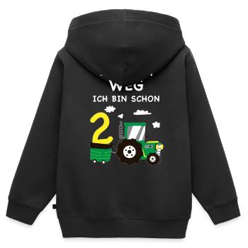 Enfants 2e anniversaire tracteur 2 ans cadeau garçon - Sweat Premium à capuche zippé enfant bio - noir - Dos - AI Model Kid Male (0cm)