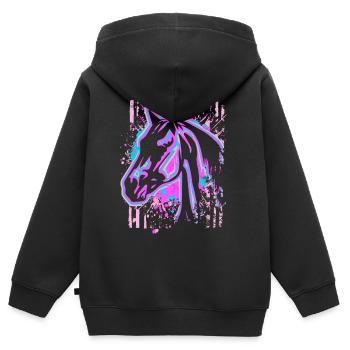 Cheval - Rose Lila - Sweat Premium à capuche zippé enfant bio - noir - Dos - AI Model Kid Male (0cm)